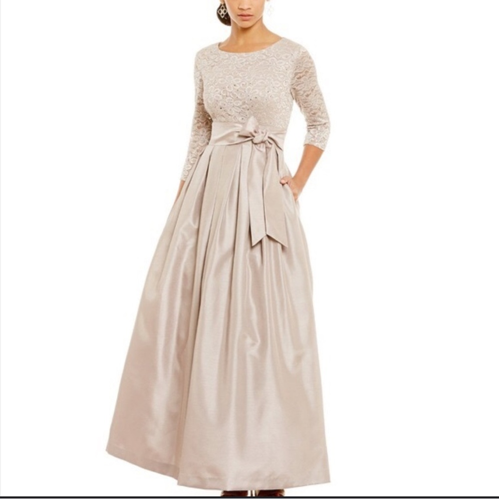 Jessica Howard Beige Lace and Satin Wedding Gown
